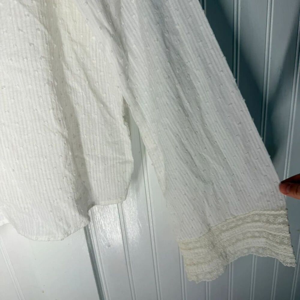 Angie Boho Blouse White 100% cotton sz L coastal flowy fairy bell sleeves crop - Picture 5 of 8